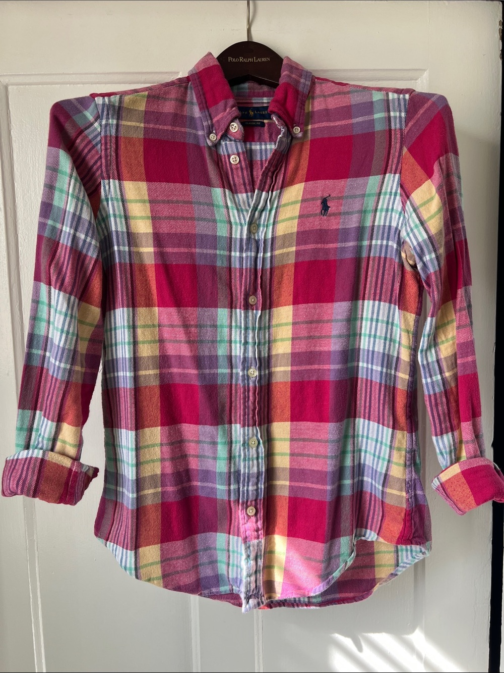 Ralph Lauren Flannel Multicolor Pink Plaid Button-Down Shirt
